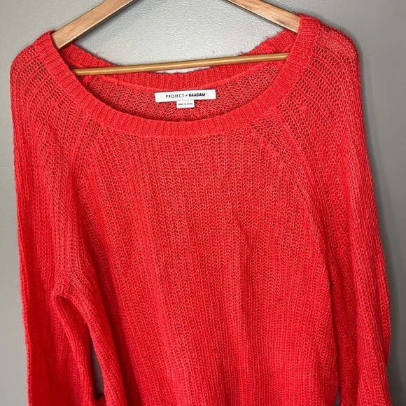 Project x Naadam Open Knit Bell Sleeve Bow Sleeve Sweater - Coral - Picture 5 of 11